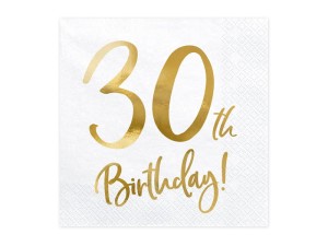 Servietten 30th Birthday, weiß, 33x33cm (1 VPE / 20 Stk.)