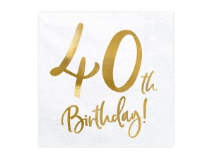 Servietten 40th Birthday, weiß, 33x33cm (1 VPE / 20 Stk.)
