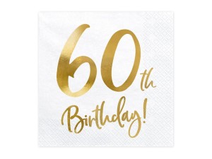 Servietten 60th Birthday, weiß, 33x33cm (1 VPE / 20 Stk.)
