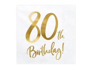 Servietten 80th Birthday, weiß, 33x33cm (1 VPE / 20 Stk.)