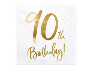 Servietten 90th Birthday, weiß, 33x33cm (1 VPE / 20 Stk.)