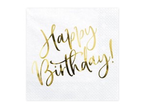 Servietten Happy Birthday, weiß, 33x33cm (1 VPE / 20 Stk.)