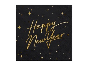 Servietten Happy New Year, schwarz, 33x33cm (1 VPE / 20 Stk.)