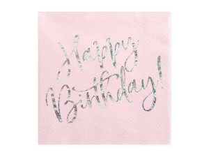 Servietten Happy Birthday, hell-puderrosa, 33x33cm (1 VPE / 20 Stk.)