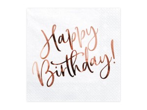 Servietten Happy Birthday, weiß, 33x33cm (1 VPE / 20 Stk.)